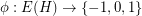 $ \phi:E(H) \rightarrow \{-1,0,1\} $