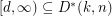 $ [d,\infty)\subseteq D^*(k,n) $