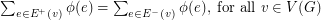 $ \sum_{e \in E^+(v)}\phi(e) = \sum_{e \in E^-(v)}\phi(e), \textrm{ for all } v \in V(G) $